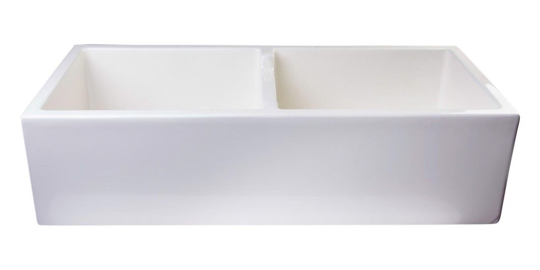 ALFI brand AB3918DB-B 39" Biscuit Smooth Apron Thick Wall Fireclay Double Bowl Farm Sink