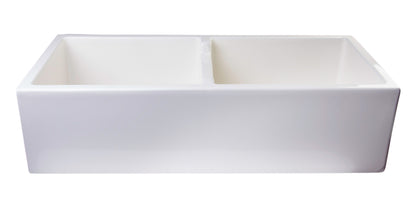 ALFI brand AB3918DB-B 39" Biscuit Smooth Apron Thick Wall Fireclay Double Bowl Farm Sink