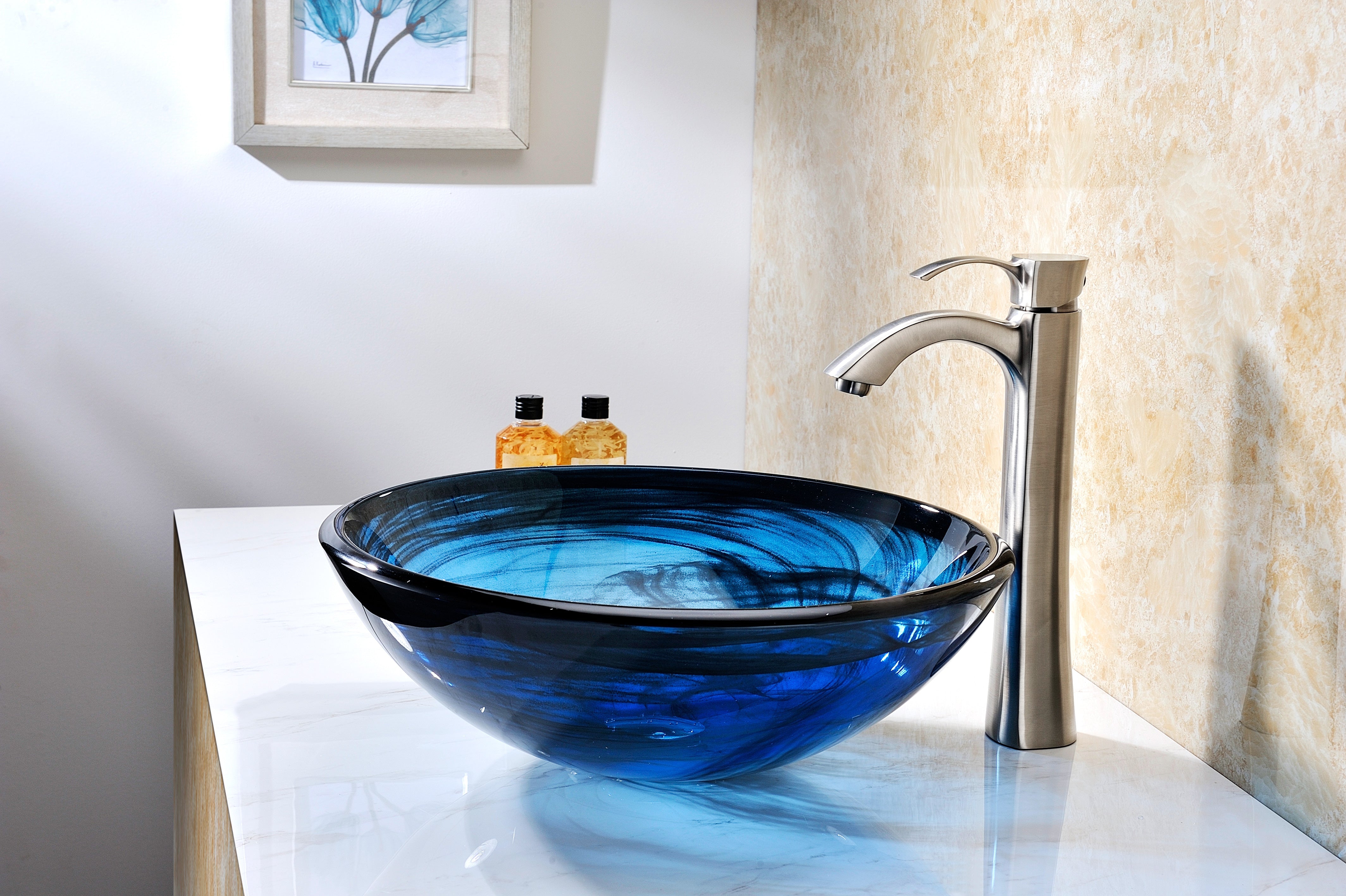 Soave Series Deco-Glass Vessel Sink in Sapphire Wisp