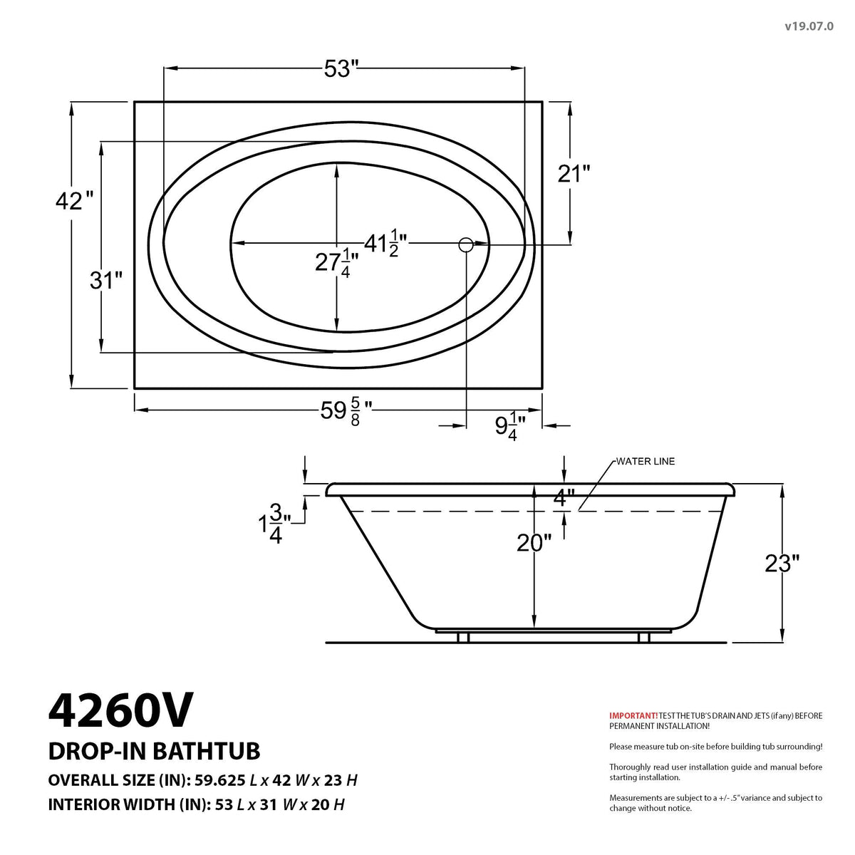 Atlantis Whirlpools Vogue 42 x 60 Rectangular Air & Whirlpool Jetted Bathtub