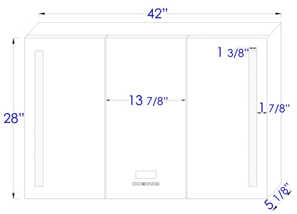 ALFI brand ABMC4228BT 42" x 28" Triple Door LED Light Bluetooth Medicine Cabinet