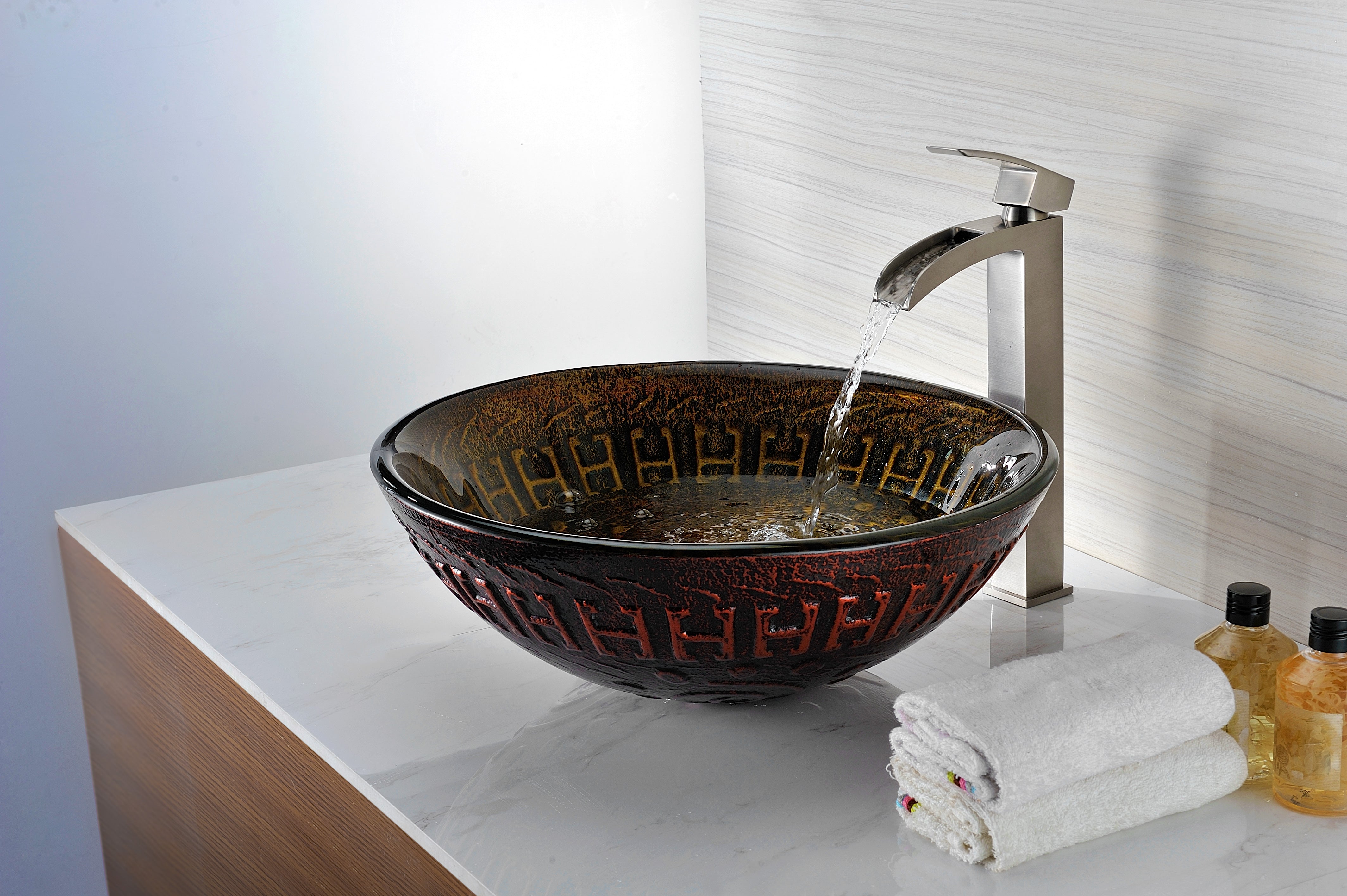 Opus Series Deco-Glass Vessel Sink in Lustrous Brown