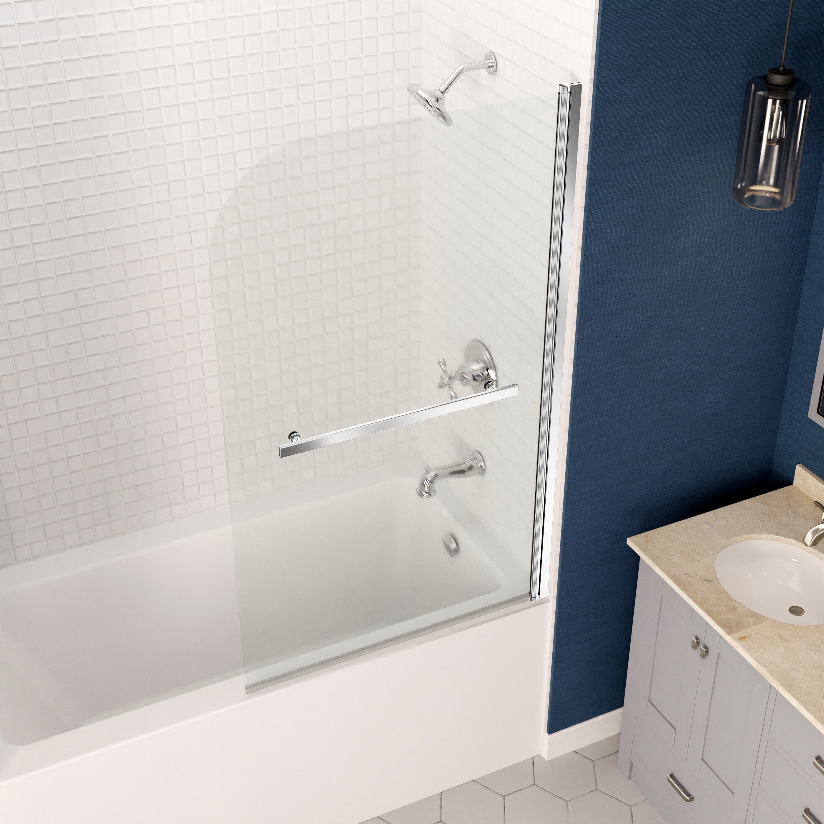 Anzzi 5 ft. Acrylic Rectangle Tub in White With 34 in. x 58 in. Frameless Tub Door