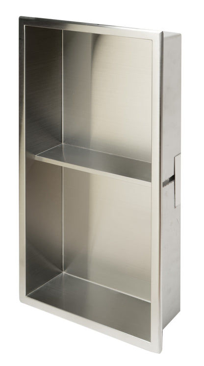 ALFI brand ABN1224-BSS 12 x 24 Brushed Stainless Steel Vertical Double Shelf Bath Shower Niche