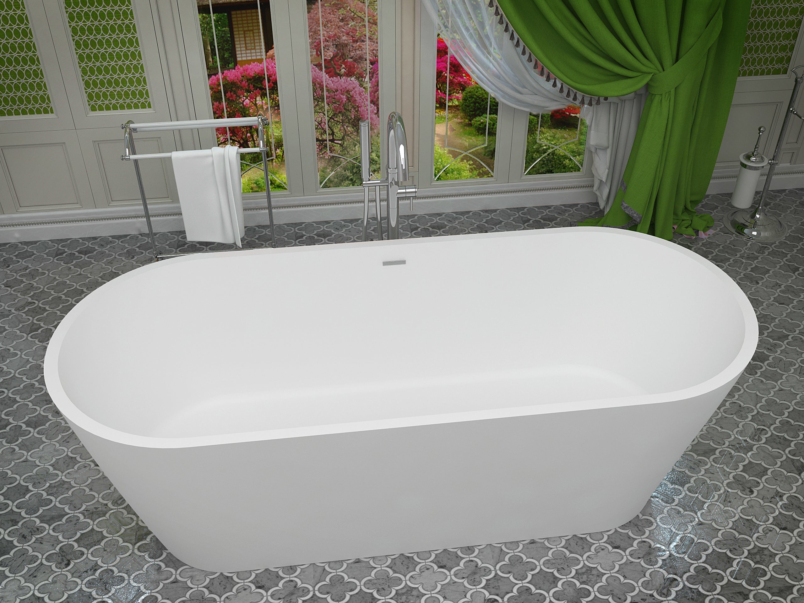 Rossetto 5.6 ft. Solid Surface Center Drain Freestanding Bathtub in Matte White
