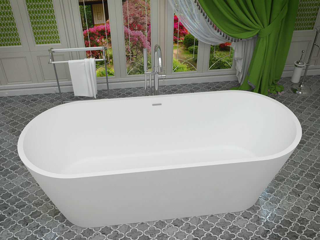 Kosima 5.6 ft. Solid Surface Center Drain Freestanding Bathtub in Matte White