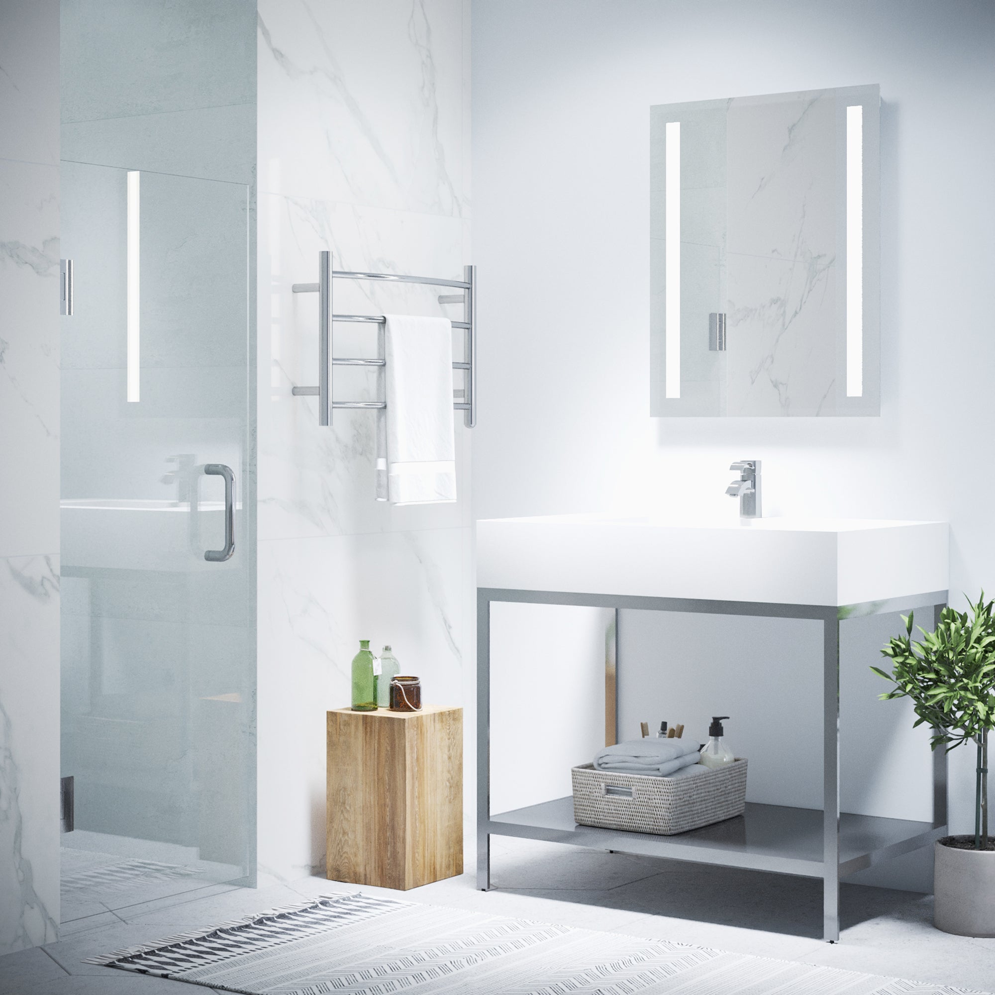 Fellow Series 24 in. by 72 in. Frameless Hinged shower door with Handle