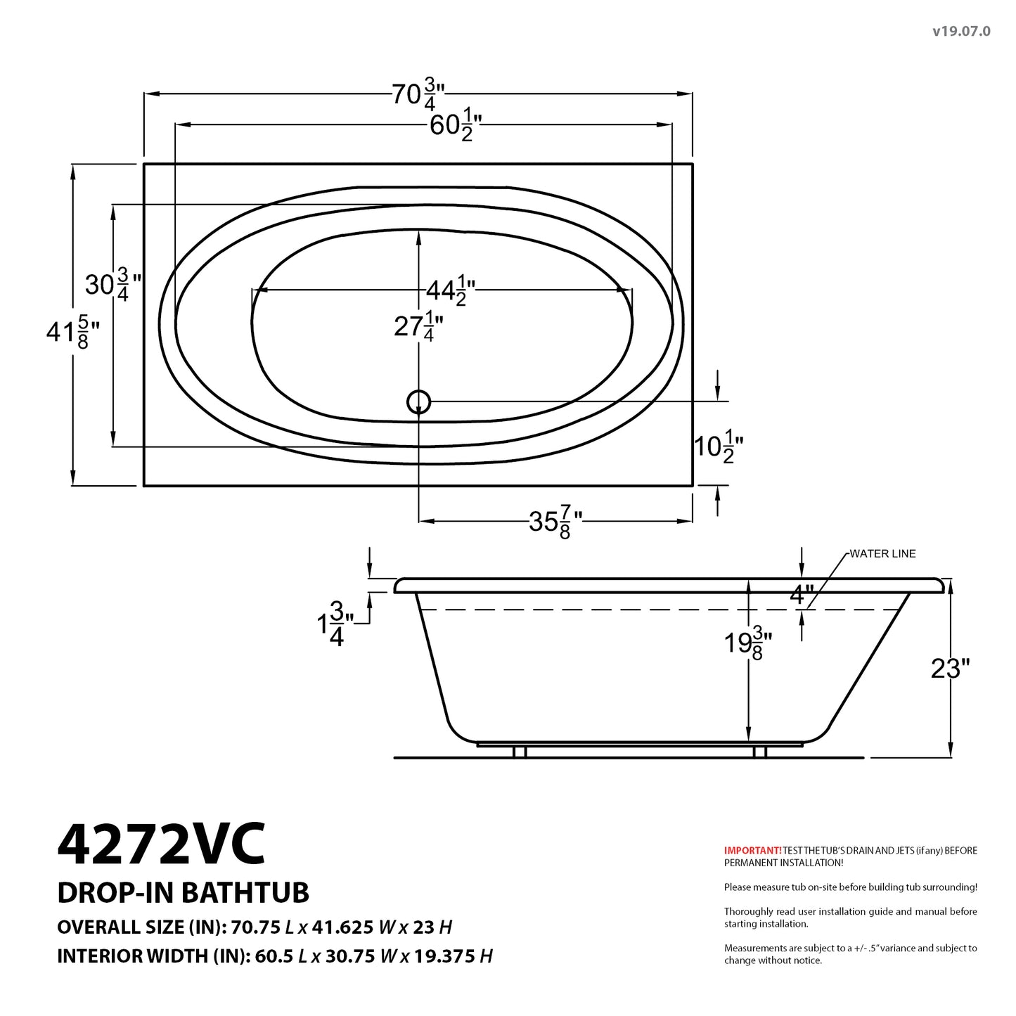 Atlantis Whirlpools Vogue 42 x 72 Rectangular Air Jetted Bathtub