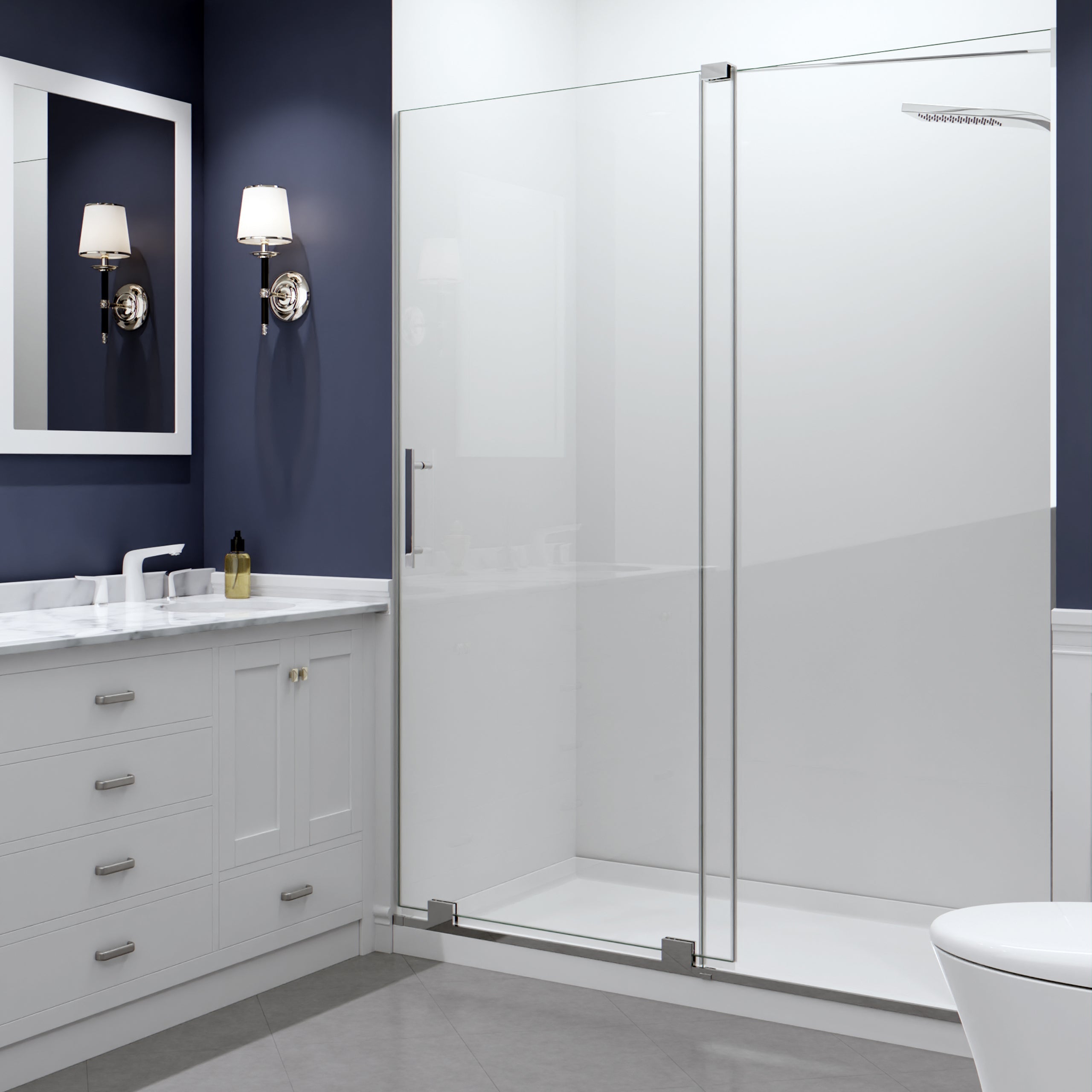 Longboat Series 60 in. x 76 in. Semi-Frameless Shower Door with TSUNAMI GUARD