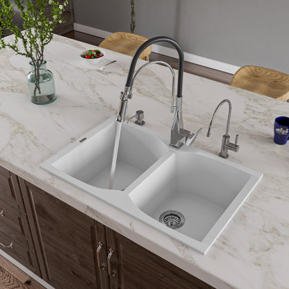 ALFI brand AB3220DI-W White 32" Drop-In Double Bowl Granite Composite Kitchen Sink