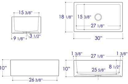 ALFI brand AB3018SB-W  30" White Smooth Apron Solid Thick Wall Fireclay Single Bowl Farm Sink