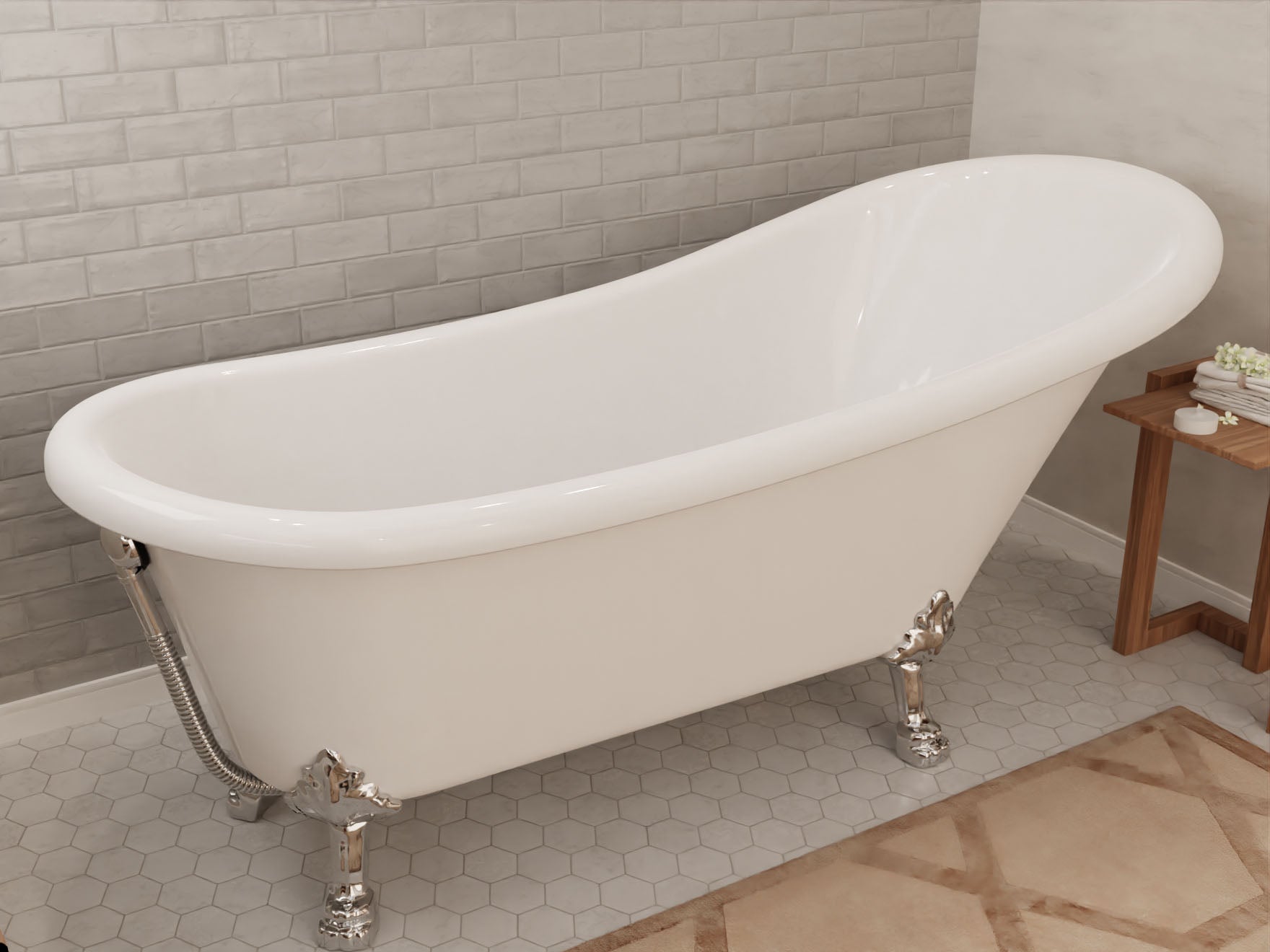67.32” Diamante Slipper-Style Acrylic Claw Foot Tub in White