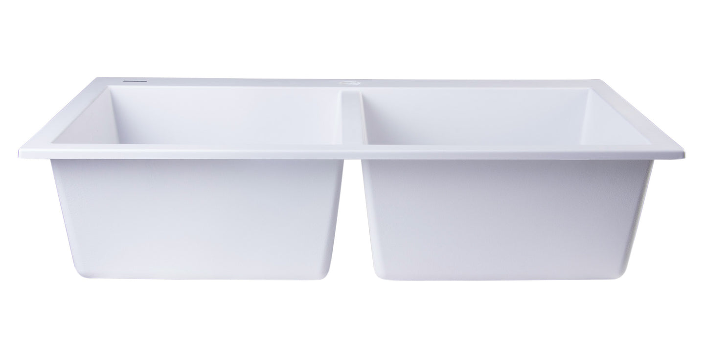 ALFI brand AB3420DI-W White 34" Drop-In Double Bowl Granite Composite Kitchen Sink