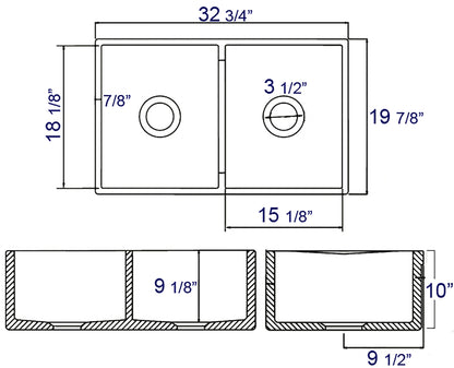 ALFI brand AB538-W White 32" Smooth Apron Double Bowl Fireclay Farmhouse Kitchen Sink