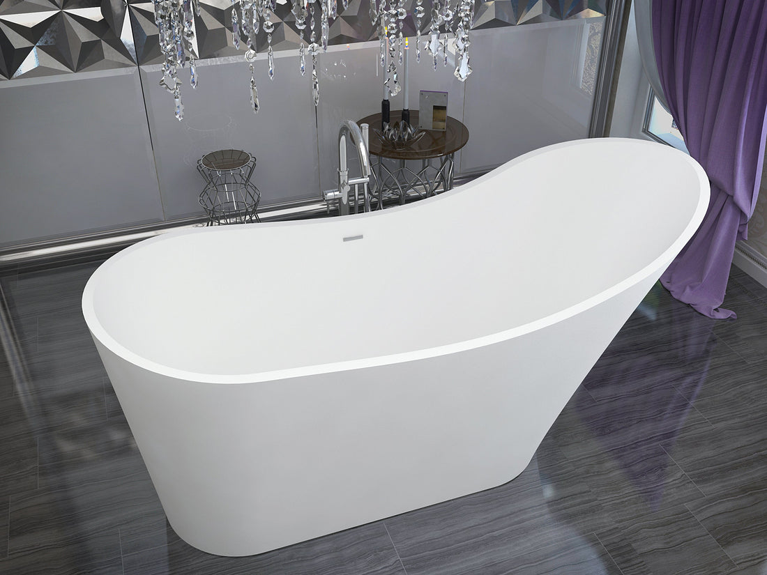 Tuasavi 5.6 ft. Solid Surface Center Drain Freestanding Bathtub in Matte White