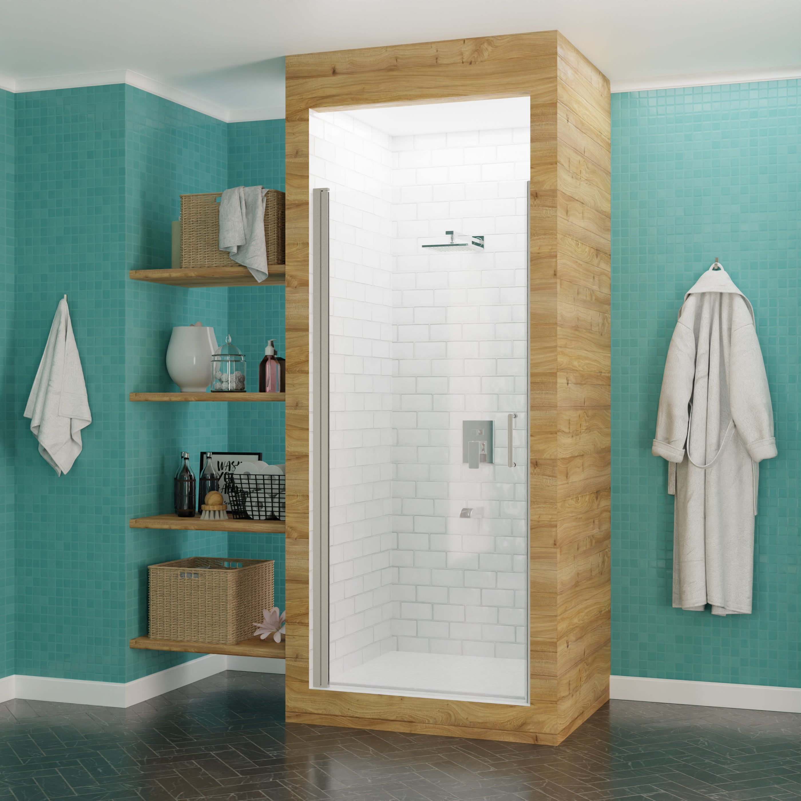 Lancer 23 in. x 72 in. Semi-Frameless Shower Door with TSUNAMI GUARD