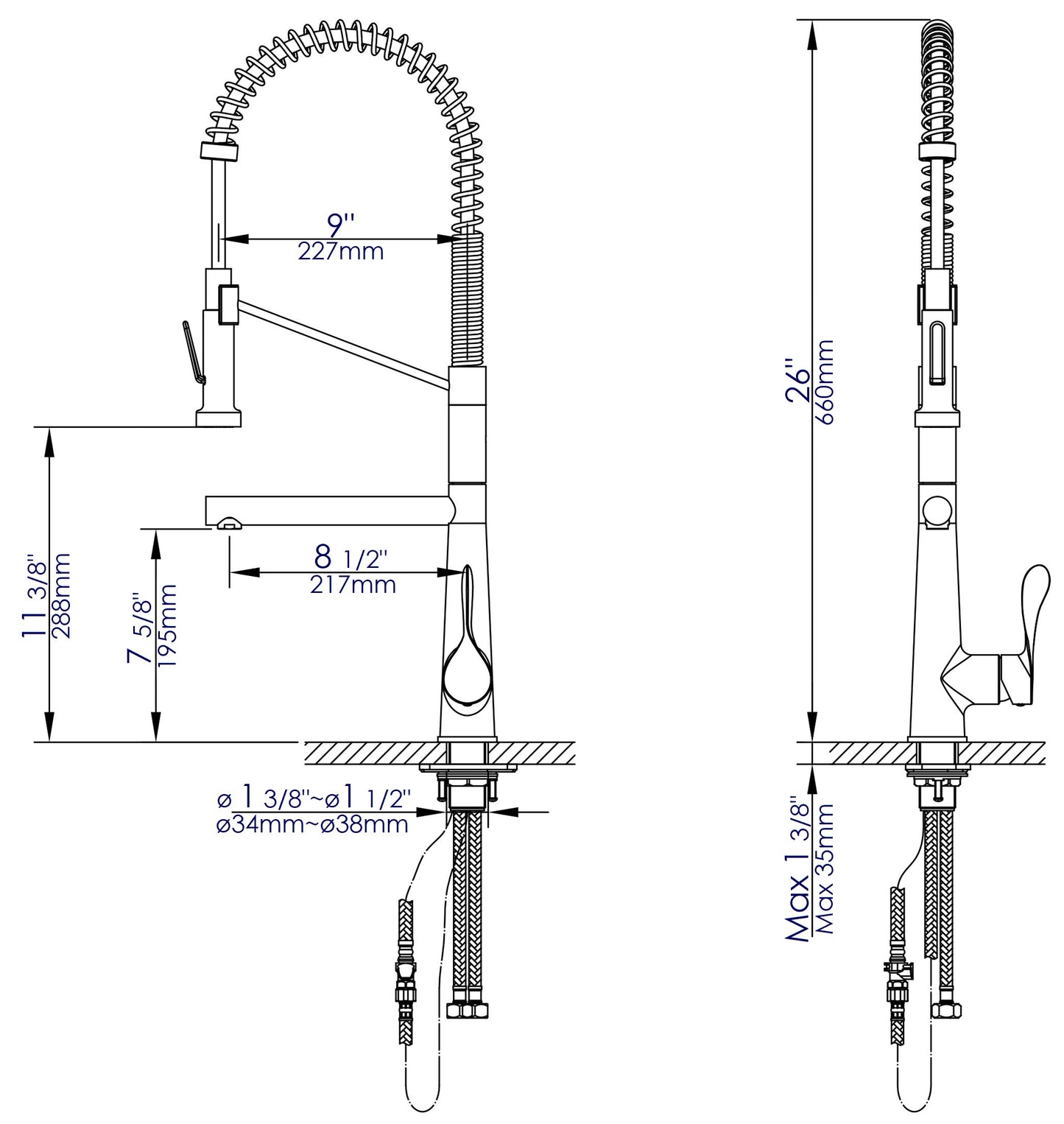 ALFI brand ABKF3787-PC Polished Chrome Double Spout Commercial Spring Kitchen Faucet