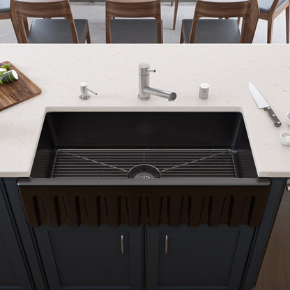 ALFI brand AB3618HS-BG 36" Black Gloss Reversible Smooth / Fluted Single Bowl Fireclay Farm Sink