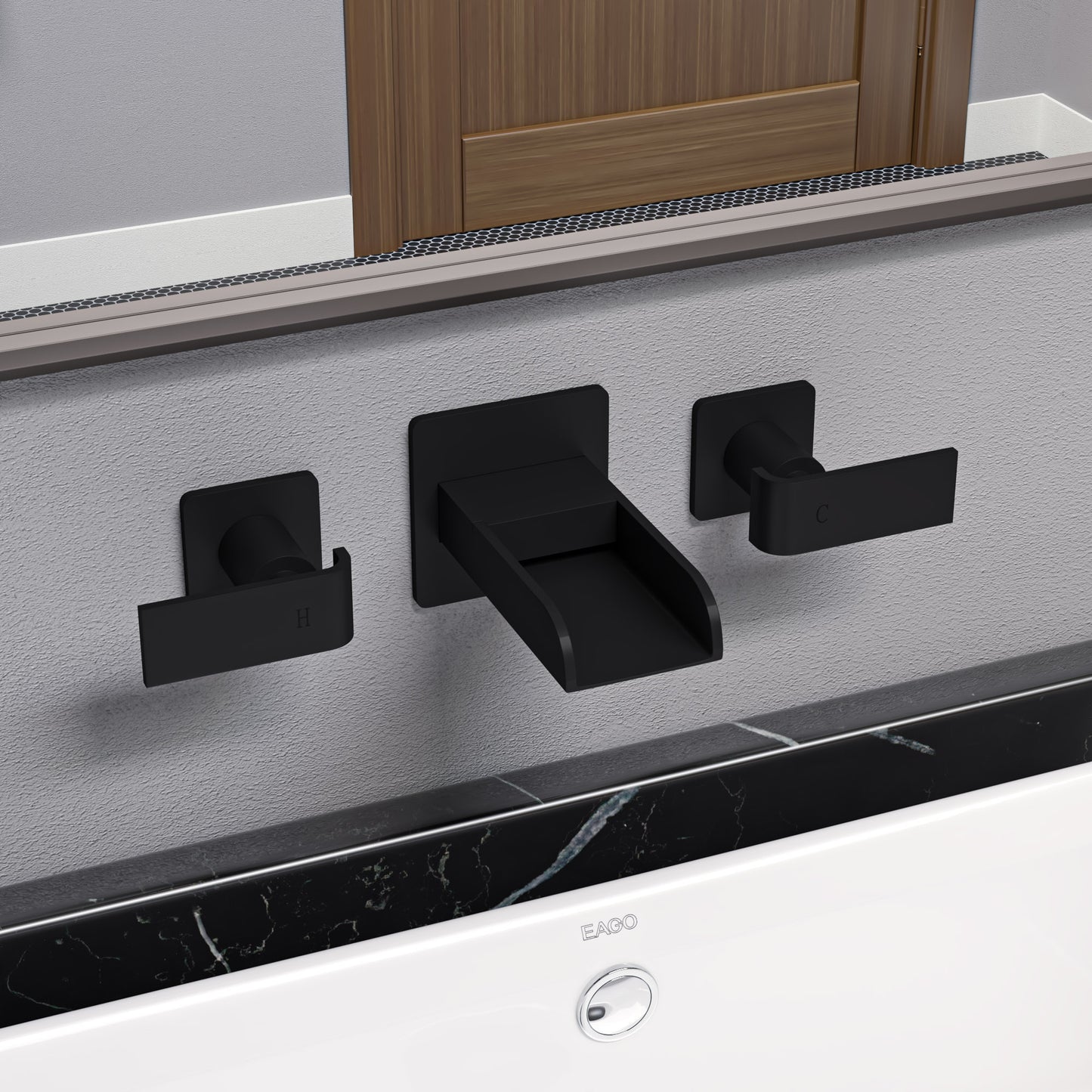 ALFI brand AB1796-BM Black Matte Widespread Wall Mounted Modern Waterfall Bathroom Faucet