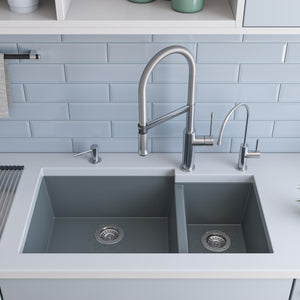 ALFI brand AB3319UM-T Titanium 34" Double Bowl Undermount Granite Composite Kitchen Sink