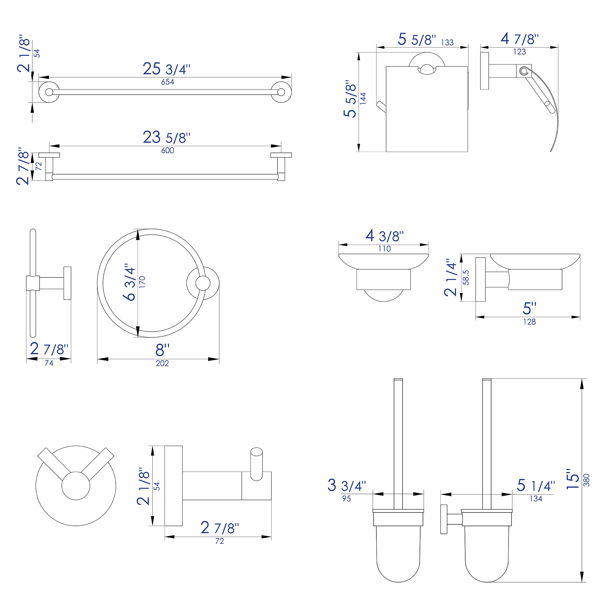 ALFI brand AB9513-BN Brushed Nickel 6 Piece Matching Bathroom Accessory Set