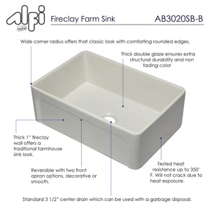 ALFI brand AB3020SB-B 30 inch Biscuit Reversible Single Fireclay Farmhouse Kitchen Sink