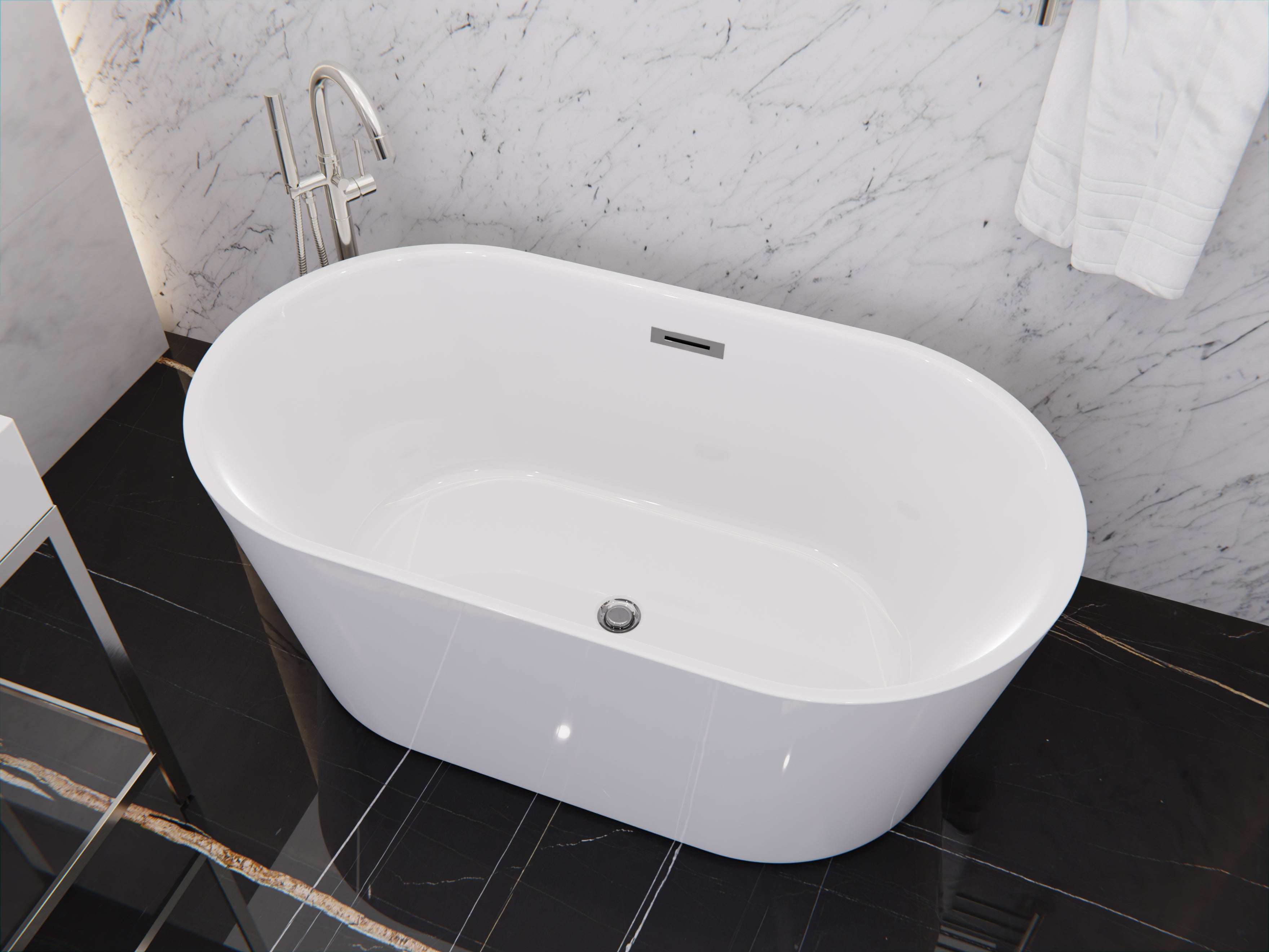 Chand 55 in. Acrylic Flatbottom Freestanding Bathtub in White