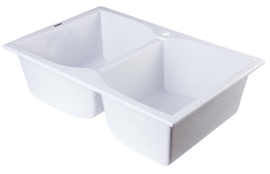 ALFI brand AB3220DI-W White 32" Drop-In Double Bowl Granite Composite Kitchen Sink