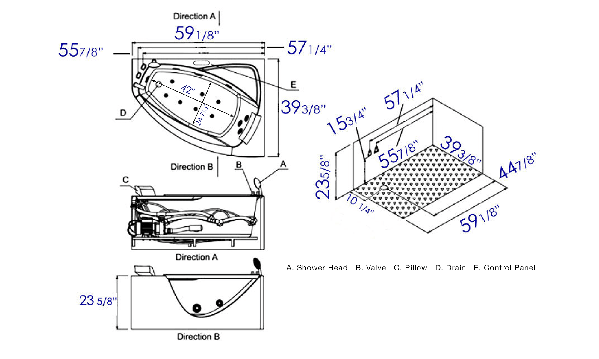 EAGO AM198ETL-L 5 ft Clear Rounded Left Corner Acrylic Whirlpool Bathtub