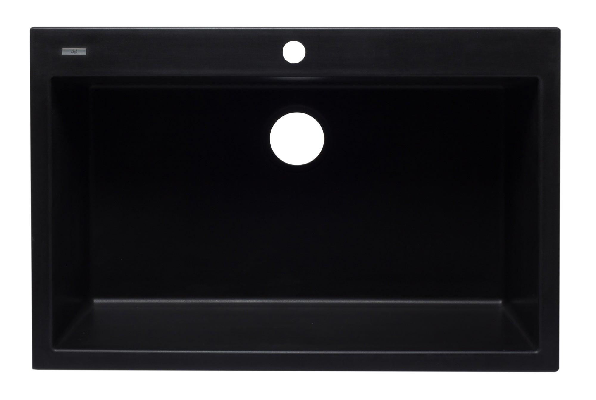 ALFI brand AB3322DI-BLA Black 33" Single Bowl Drop In Granite Composite Kitchen Sink
