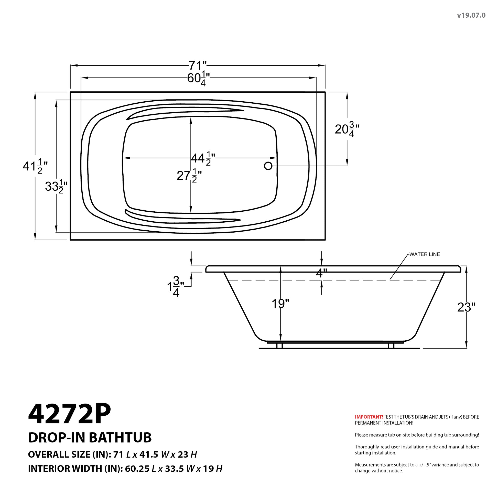 Atlantis Whirlpools Polaris 42 x 72 Rectangular Air Jetted Bathtub