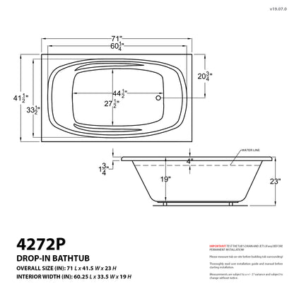 Atlantis Whirlpools Polaris 42 x 72 Rectangular Air Jetted Bathtub