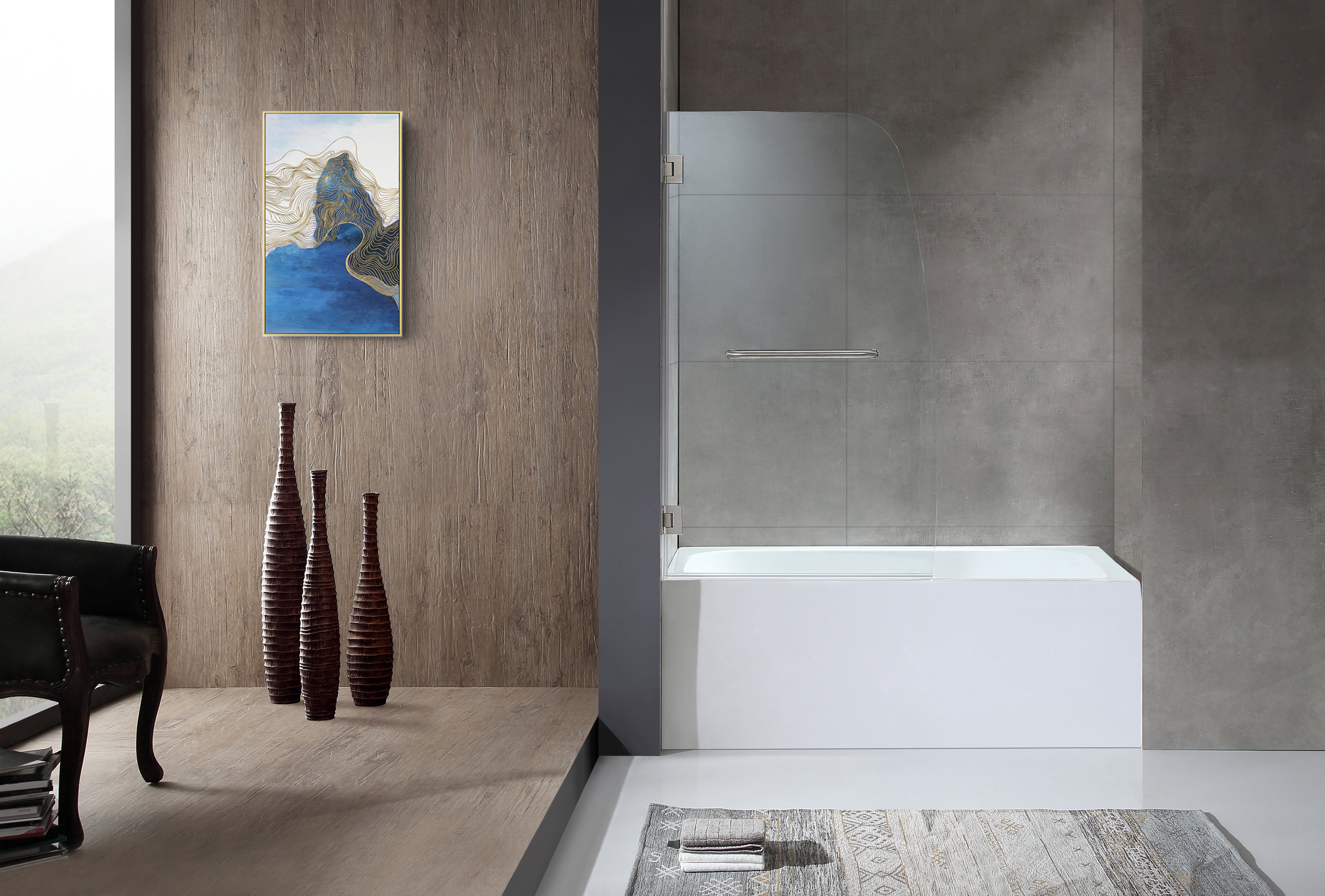 Vensea Series 34 in. by 58 in. Frameless Hinged Tub Door