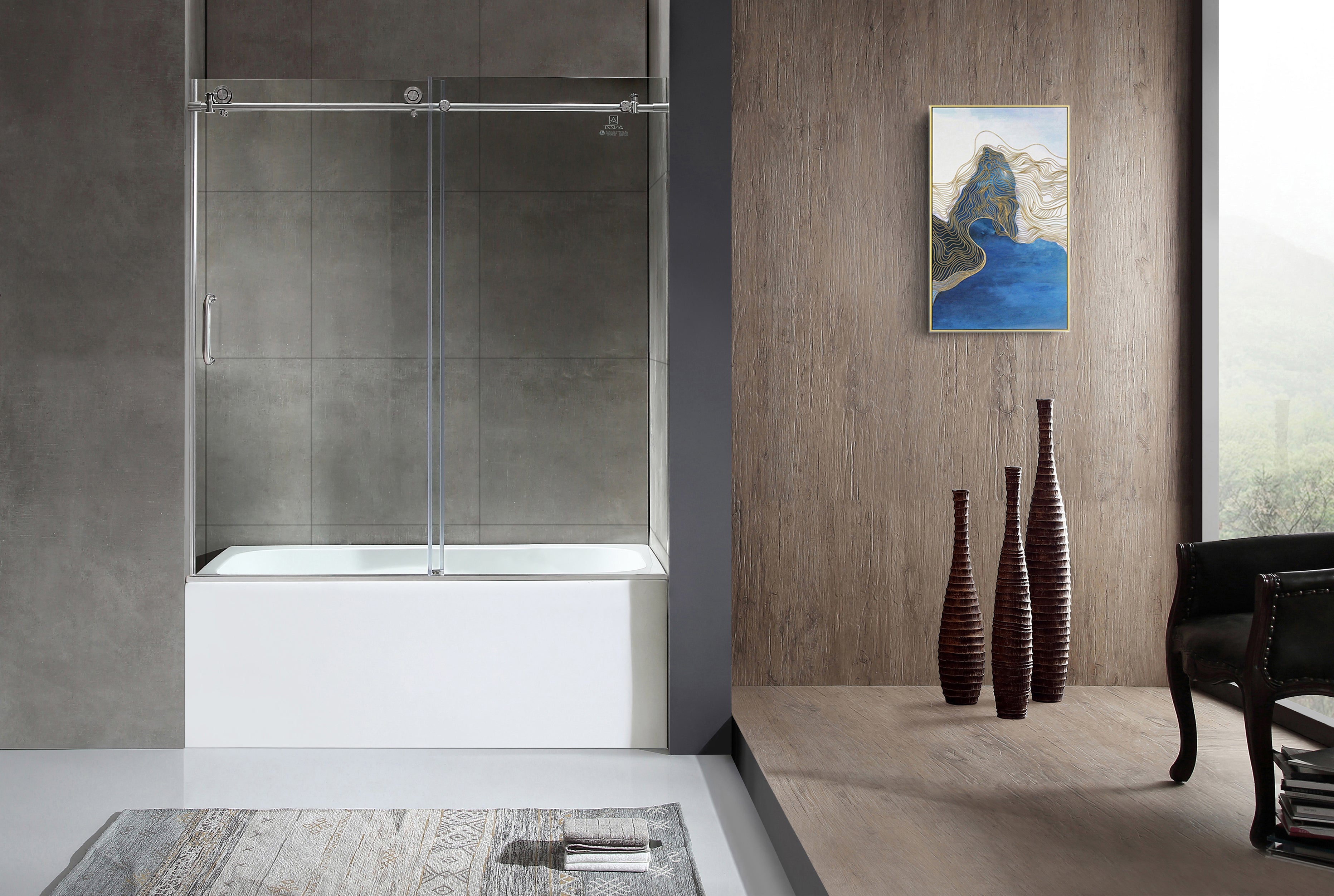 Anzzi 5 ft. Acrylic Rectangle Tub in White With 60 in. x 62 in. Frameless Sliding Tub Door