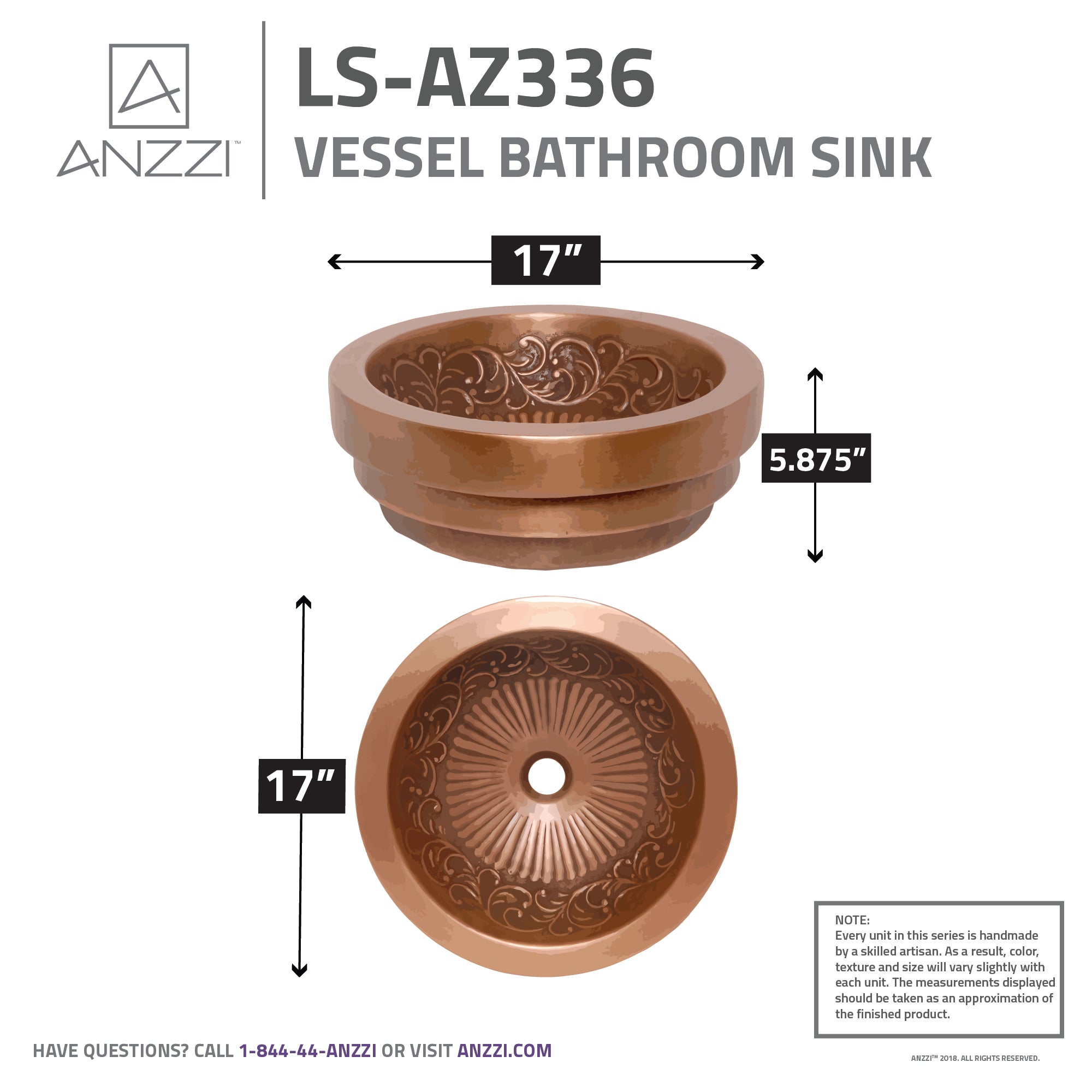 Admiral 17 in. Handmade Vessel Sink in Polished Antique Copper with Floral Design Interior