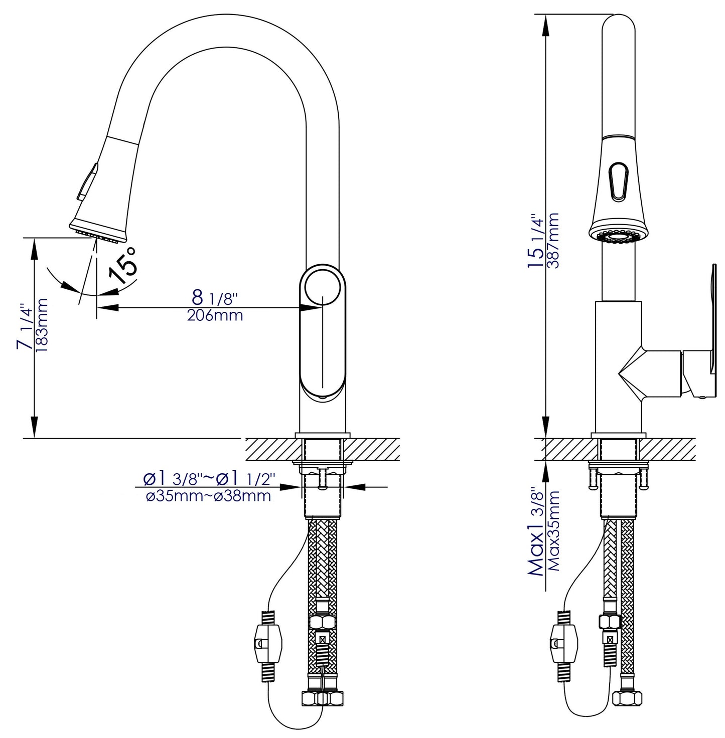 ALFI brand ABKF3480-PC Polished Chrome Gooseneck Pull Down Kitchen Faucet