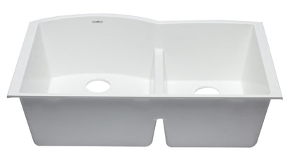 ALFI brand AB3320UM-W White 33" Double Bowl Undermount Granite Composite Kitchen Sink