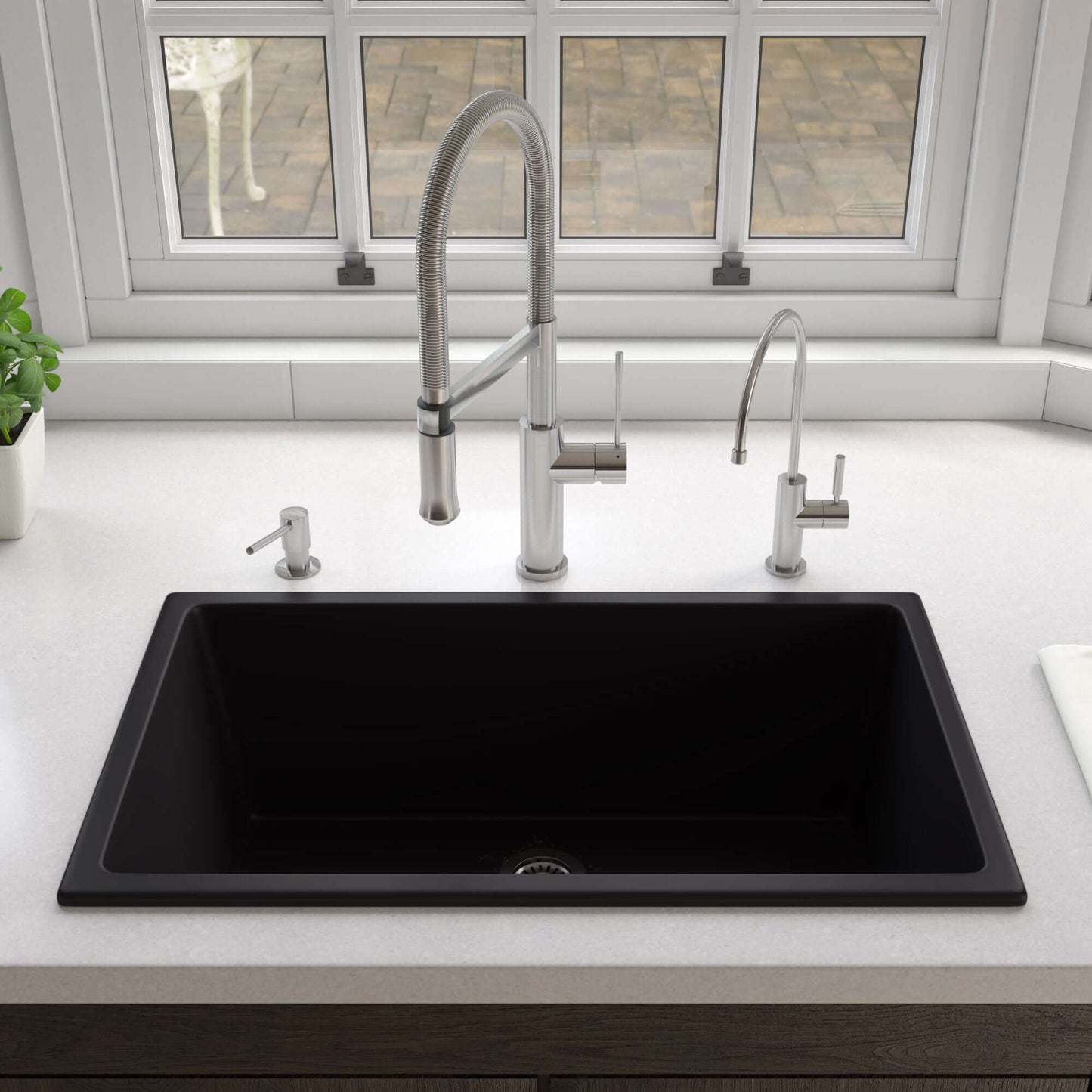 ALFI brand AB3018UD-BM Black Matte 30" x 18" Fireclay Undermount / Drop In Fireclay Kitchen Sink