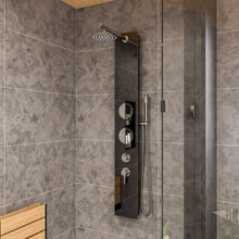 Load image into Gallery viewer, ALFI brand ABSP55B Black Glass Shower Panel with 2 Body Sprays and Rain Shower Head