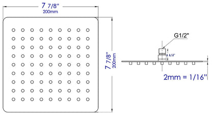 ALFI brand RAIN8S-PSS Solid Polished Stainless Steel 8" Square Ultra Thin Rain Shower Head