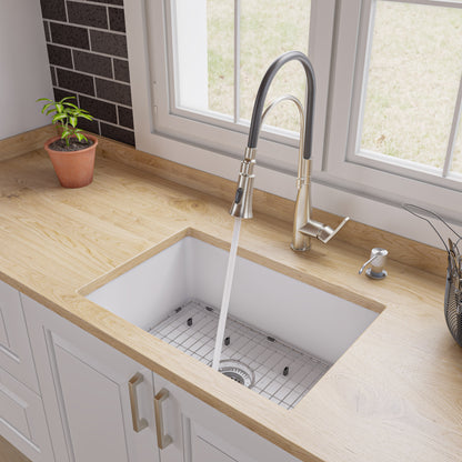 ALFI brand ABF2718UD-W White 27" x 18" Fireclay Undermount / Drop In Firelcay Kitchen Sink