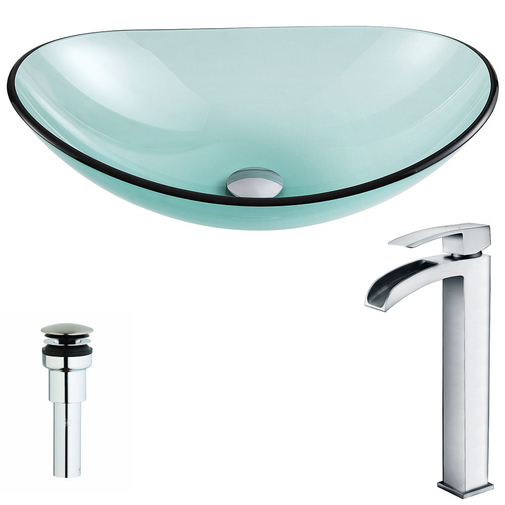 Major Series Deco-Glass Vessel Sink in Lustrous Green with Key Faucet