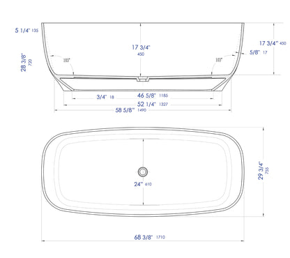 ALFI brand AB9980 67" White Matte Solid Surface Resin Bathtub