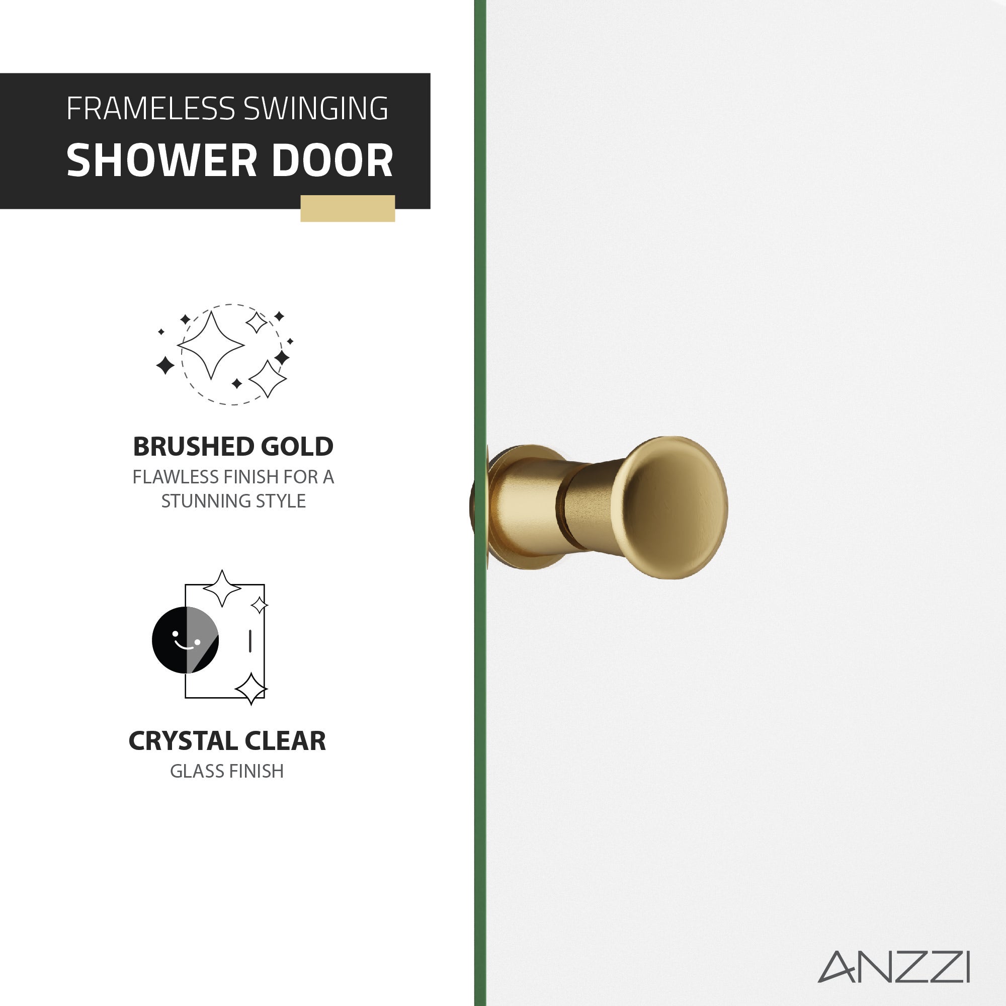 ANZZI Romance 72-in. x 33.5-in. Frameless Swinging Shower Door