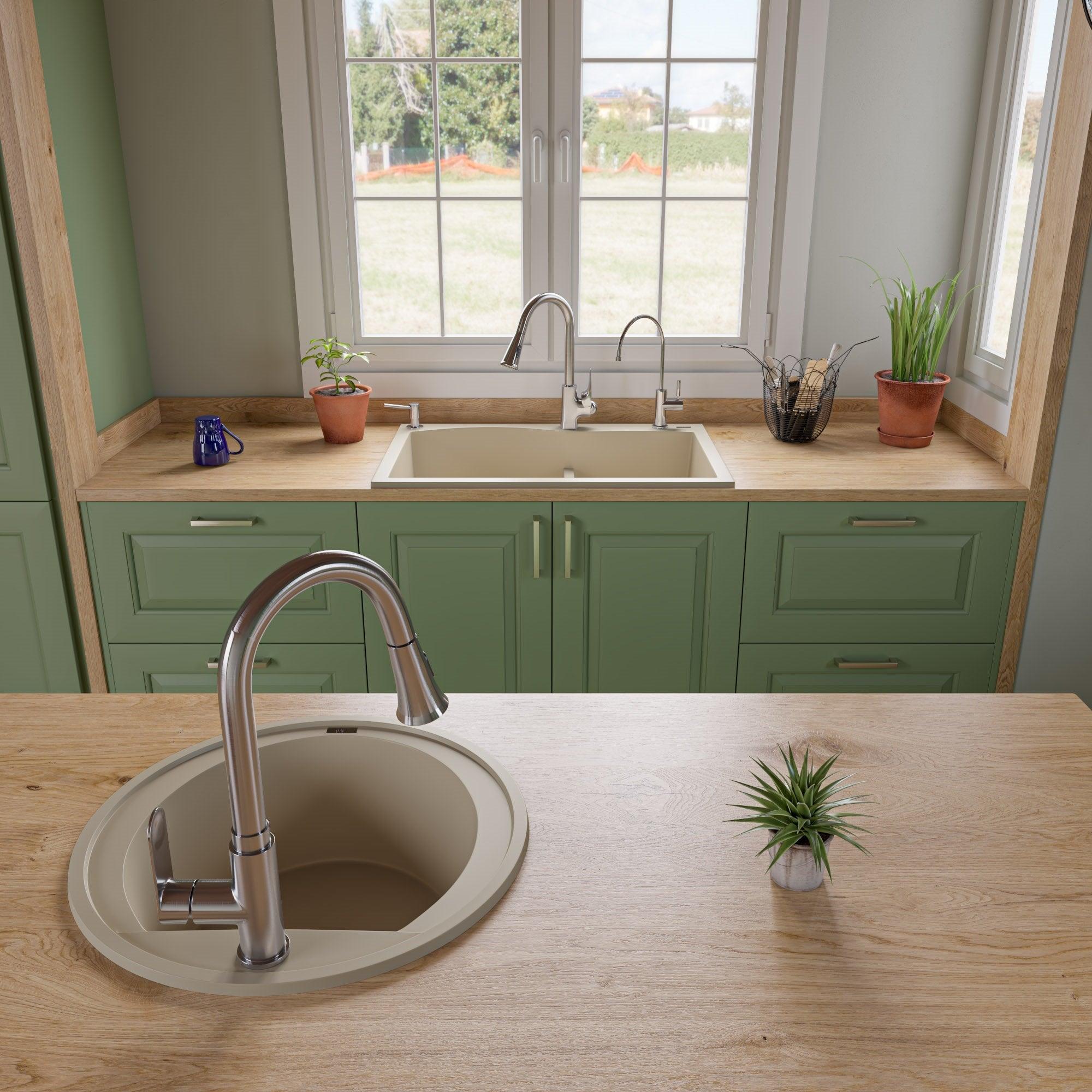 ALFI brand AB3320DI-B Biscuit 33" Double Bowl Drop In Granite Composite Kitchen Sink