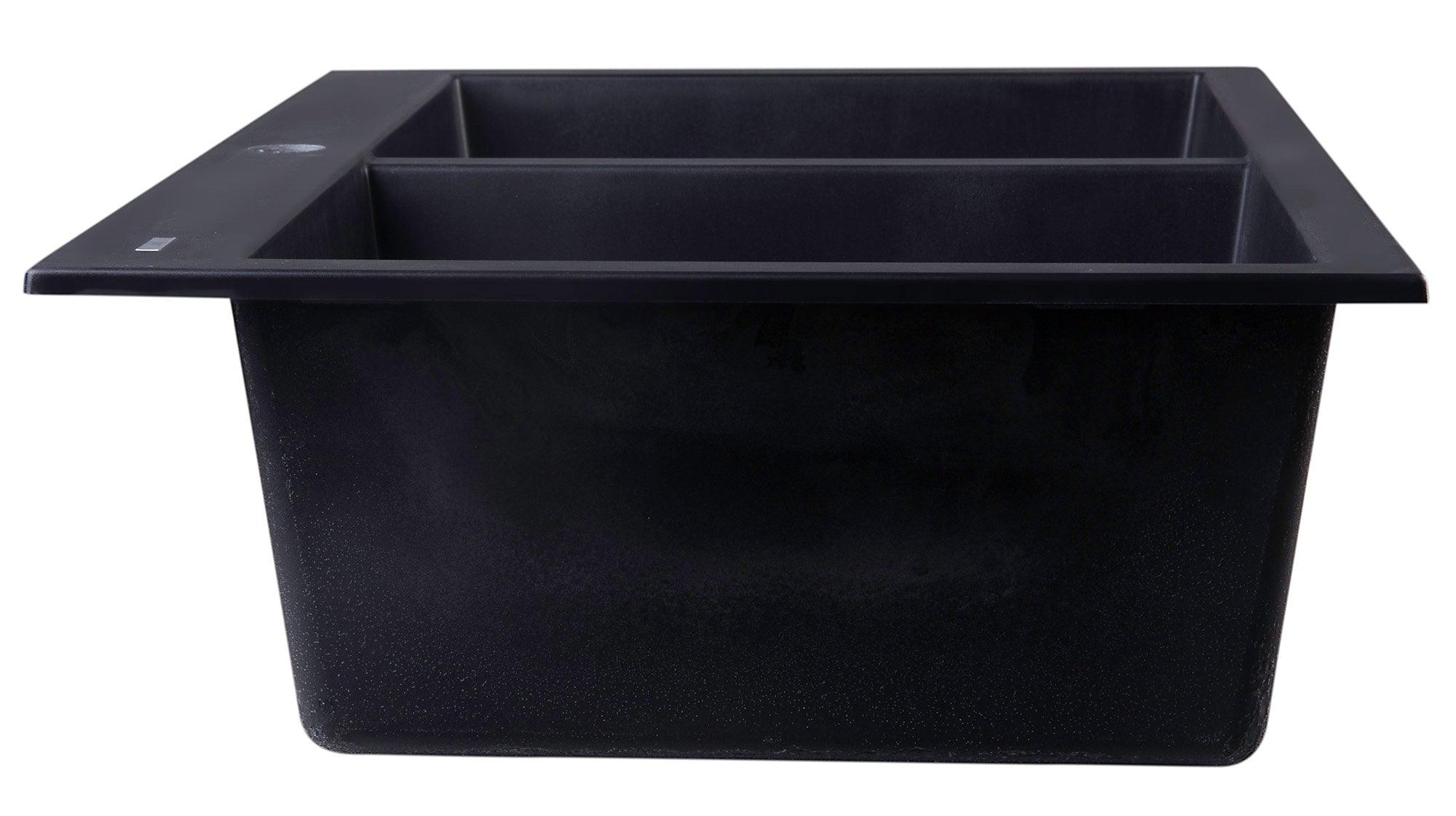 ALFI brand AB3420DI-BLA Black 34" Drop-In Double Bowl Granite Composite Kitchen Sink