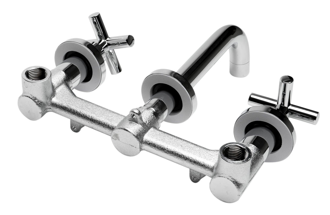 ALFI brand AB1035-PC Polished Chrome 8" Widespread Wall-Mounted Cross Handle Faucet