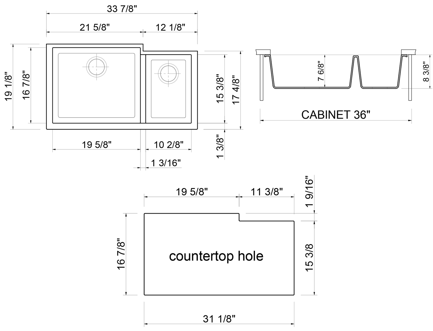 ALFI brand AB3319UM-W White 34" Double Bowl Undermount Granite Composite Kitchen Sink