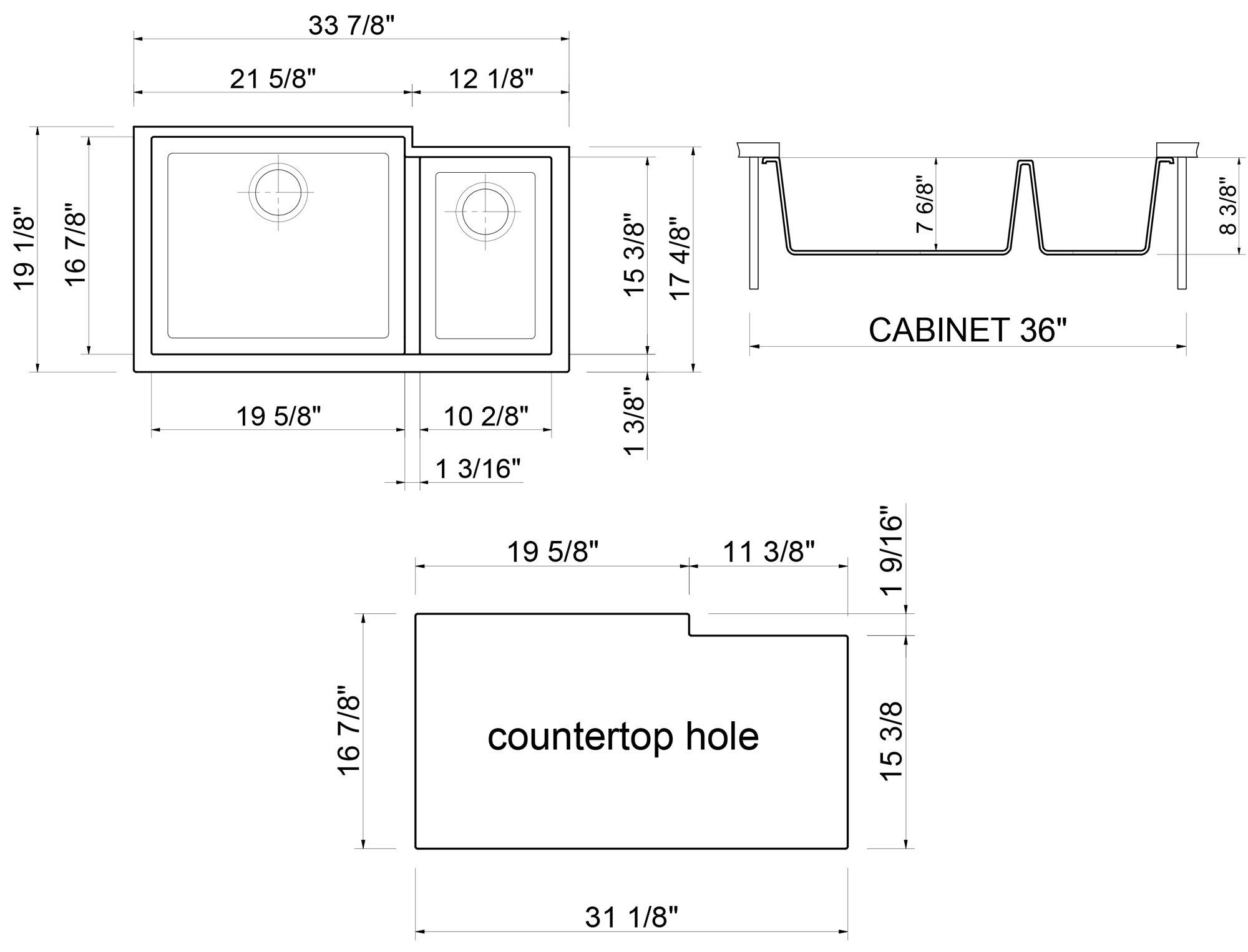 ALFI brand AB3319UM-W White 34" Double Bowl Undermount Granite Composite Kitchen Sink