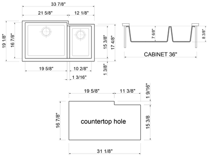 ALFI brand AB3319UM-W White 34" Double Bowl Undermount Granite Composite Kitchen Sink